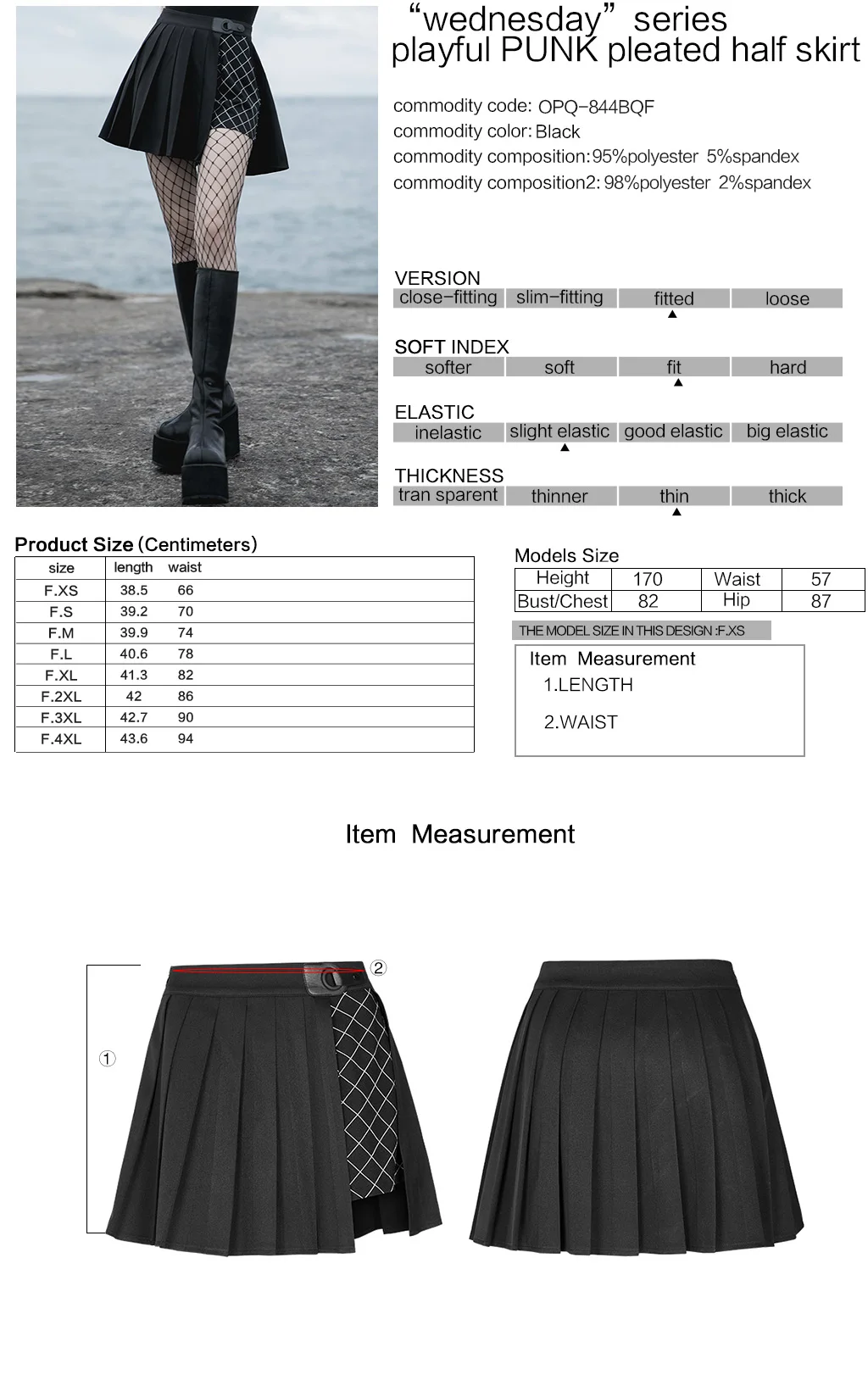 

PUNKRAVE Women's Punk Personality 'wednesday' Series Playful Pleated Skirt Daily Wear All-match Fake Two-piece Knit Plaid Skirt