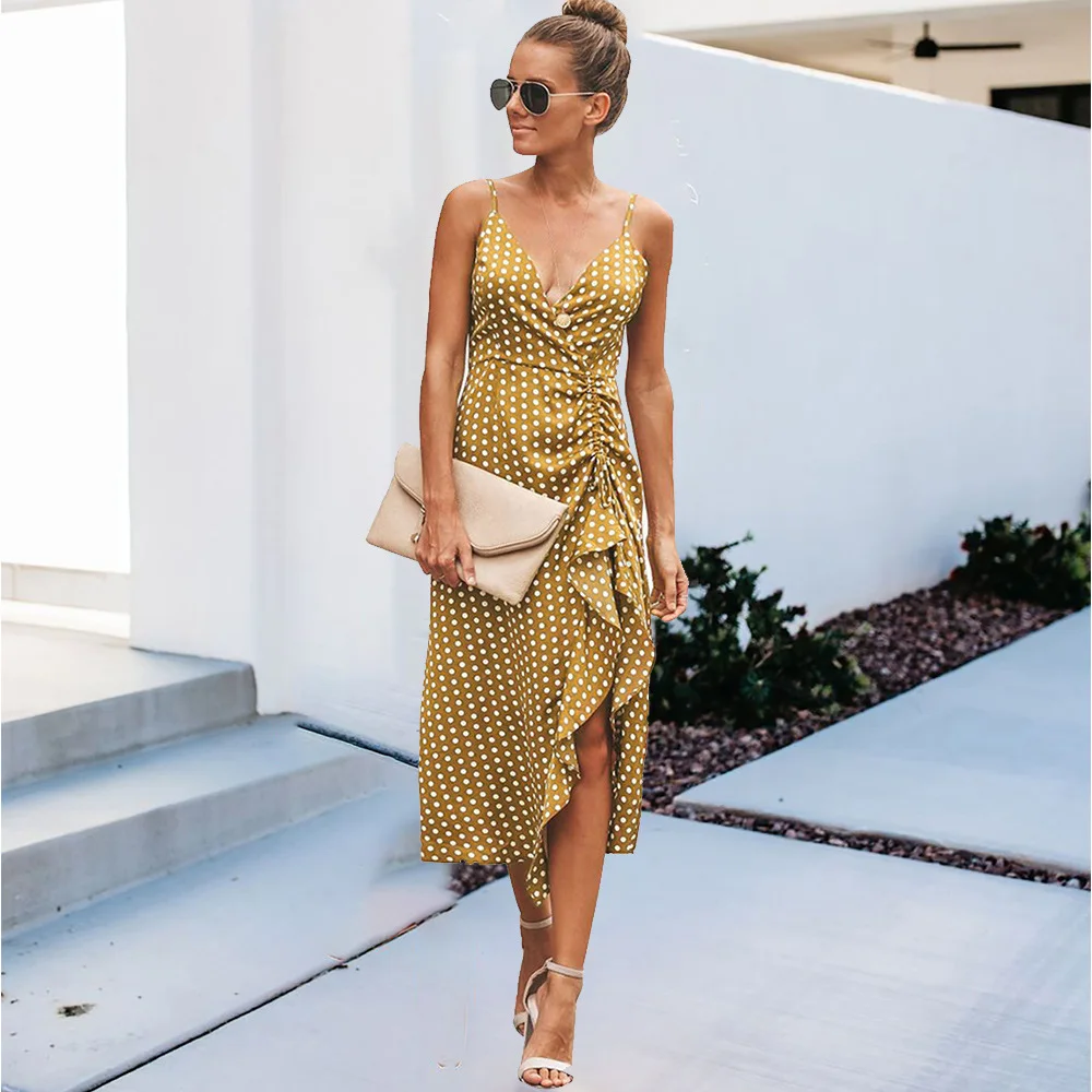 Женское повседневное пляжное платье в горошек без рукавов с открытой спиной