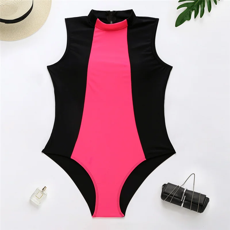 

In The Wind 2021 New Buckle High Neck One Piece Swimsuit Swimwear Women Swim Wear Push Up Zip Up Bathing Suit Belt Beach Bathers