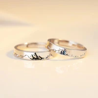 love anniversary gift fashion couple silver plated personality epoxy mountain and sea adjustable rings wholesale