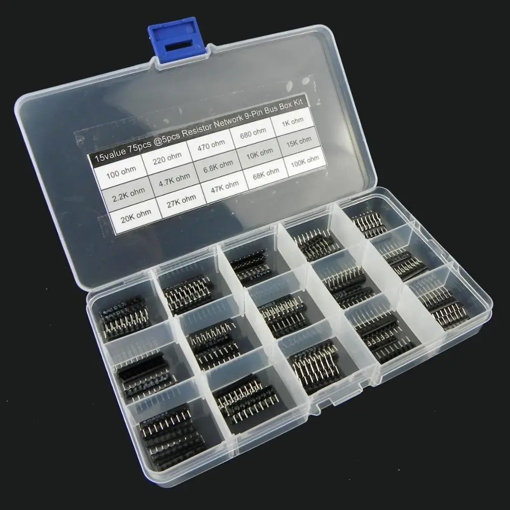 Комплект резисторов в ряд 75 шт./лот 15 значений сопротивление штекер 2 54 сеть 9Pin
