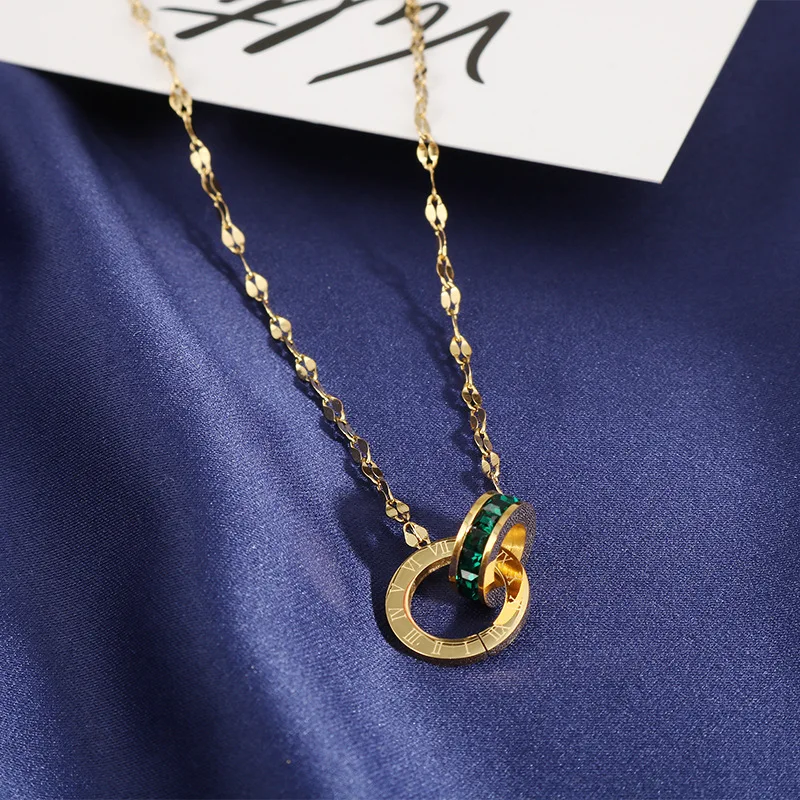 

Ожерелье из титановой стали под розовое золото, ожерелье с двойной блокировкой ключиц, не выцветает