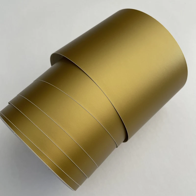 

10cm width Gold Matte Automotive Vinyl Wrap Car Decal Foil Roll with Air Release Adhesive Sticker