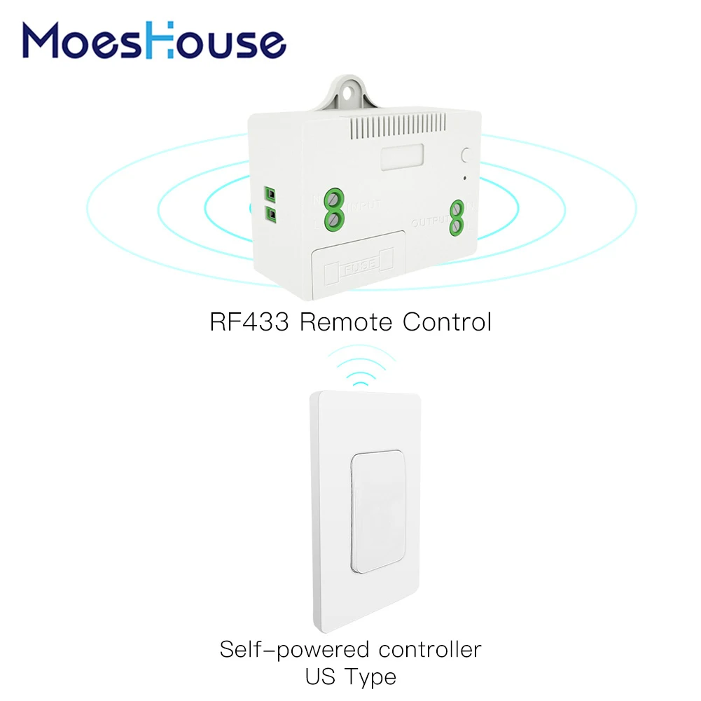 

RF433 Wireless Switch No Battery Remote Control Wall Light Switch Self Powered No Wiring Needed Wall Panel Transmitter US Type