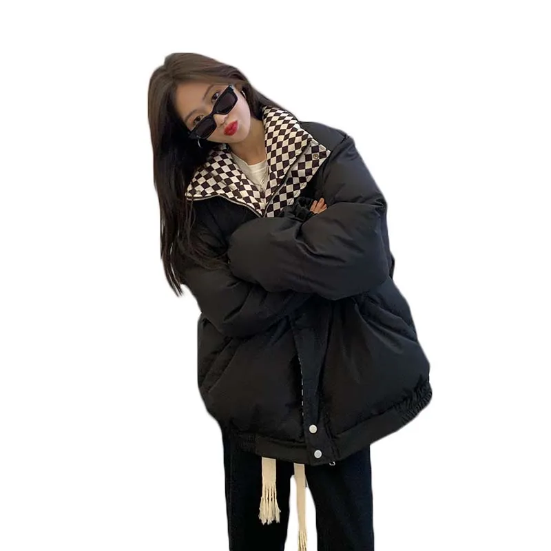 

Black And White Checkered Cotton Clothes Women's Winter 2021 New Thick and Loose BF Style Design Sense Jacket Tide Y846