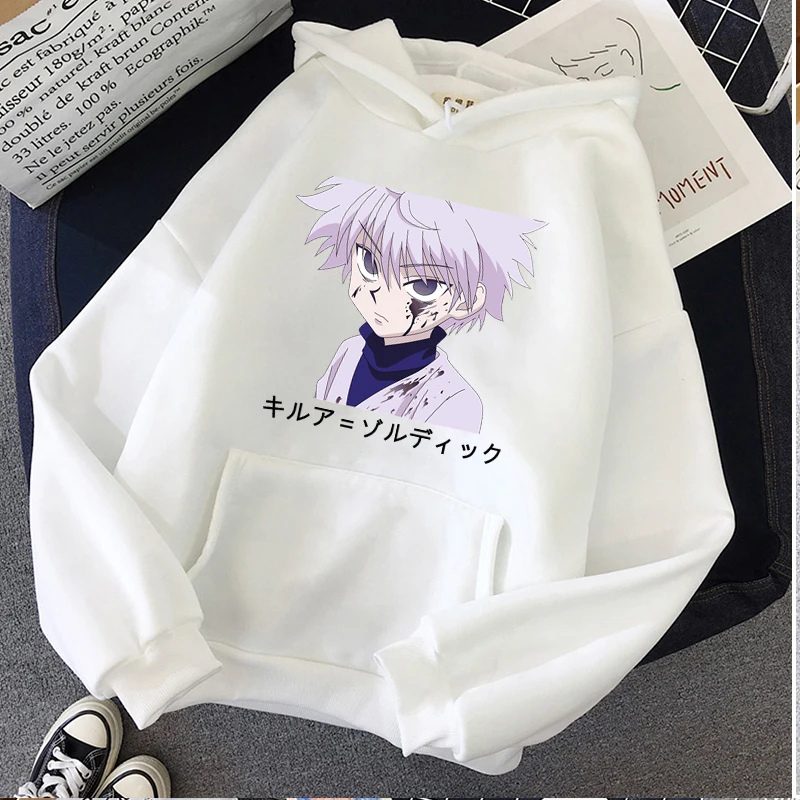 

Hunter X Hunter Janpan Anime Hoodies Killua Zoldyck Face and Friend Print Long Sleeve Tops Pullover Sweatshirt