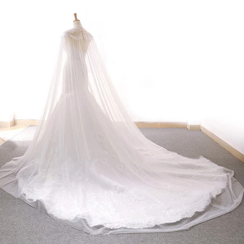 Elegant And Noble Bridal Dress New Lace Fabric With High Neck Tulle Mopping Shawl Lace Up Mermaid Wedding Dress Customization