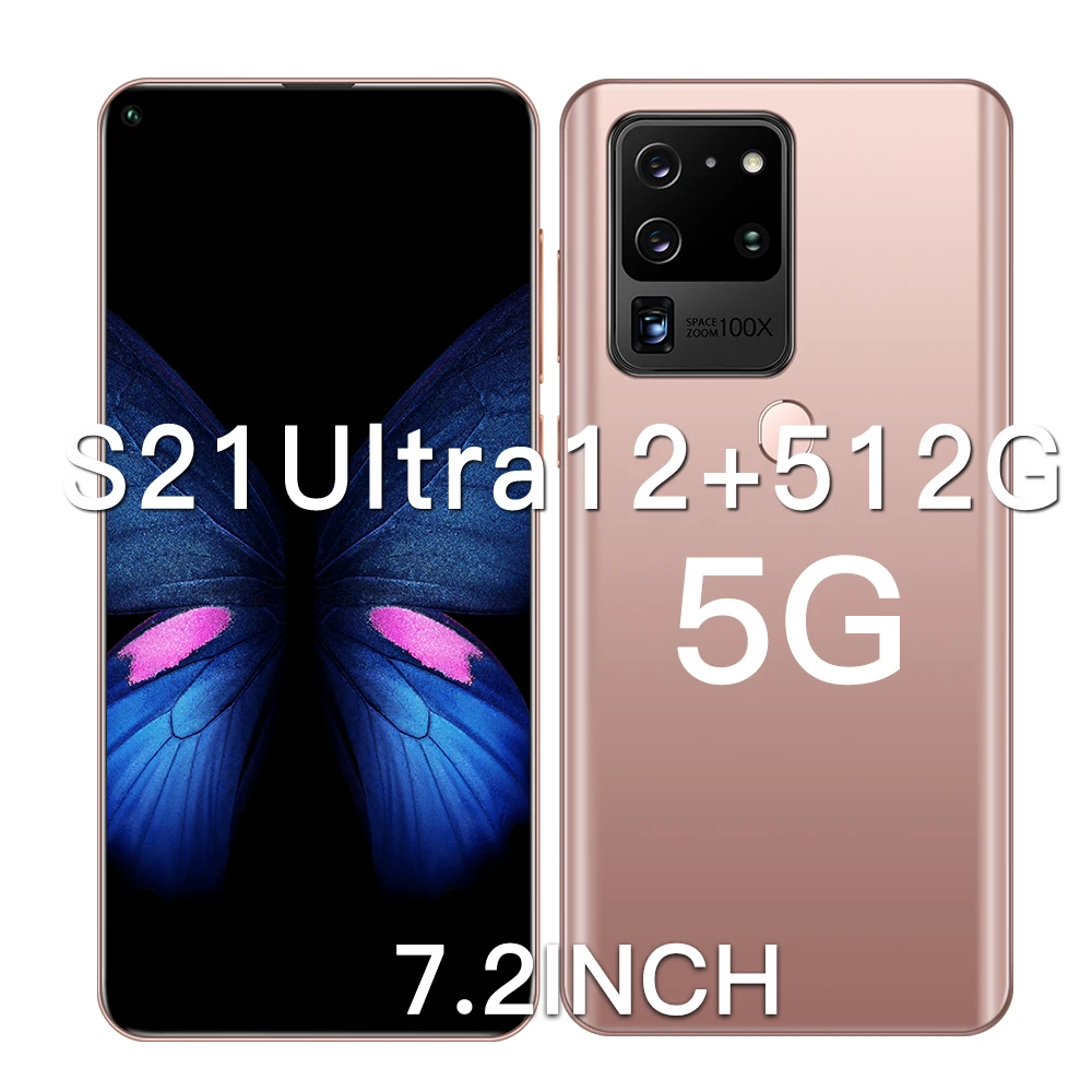 

2021New Global Version S21Ultra Smartphone 12+512G 5800mAh 7.2Inch Dual SIM Dual Standby Support Face ID 5G Android CellPhone