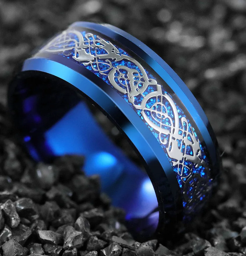 

High Quality Cool Nibelung Pattern Blue Men's' Ring New Round Alloy Male Ring Jewelry for Party Anniversary Accessories