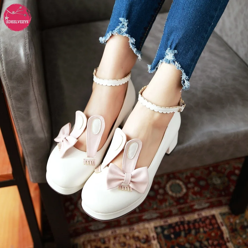 Spring Autumn Sweet Lolita Rabbit Ears Shoes Girls Pumps Single Med Heel Student Party Cosplay 2021 Fashion Tide Dropshipping
