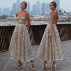 Шикарные блестящие вечерние платья, 2021, ТРАПЕЦИЕВИДНОЕ, с открытыми плечами, элегантное женское официальное праздничное платье до щиколотки, милое выпускное платье