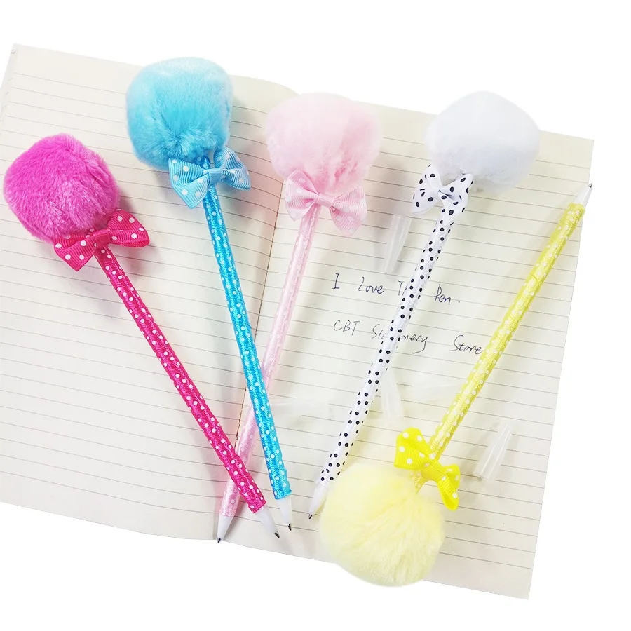 36 шт./лот точечная шариковая ручка с бантом и Плюшевым Мехом Ленточные шариковые