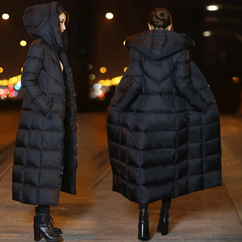X-Long Thicken Womens Hooded Down Jacket Autumn Winter New Korean Version  Cotton Wadded Jacket Women Donsignet