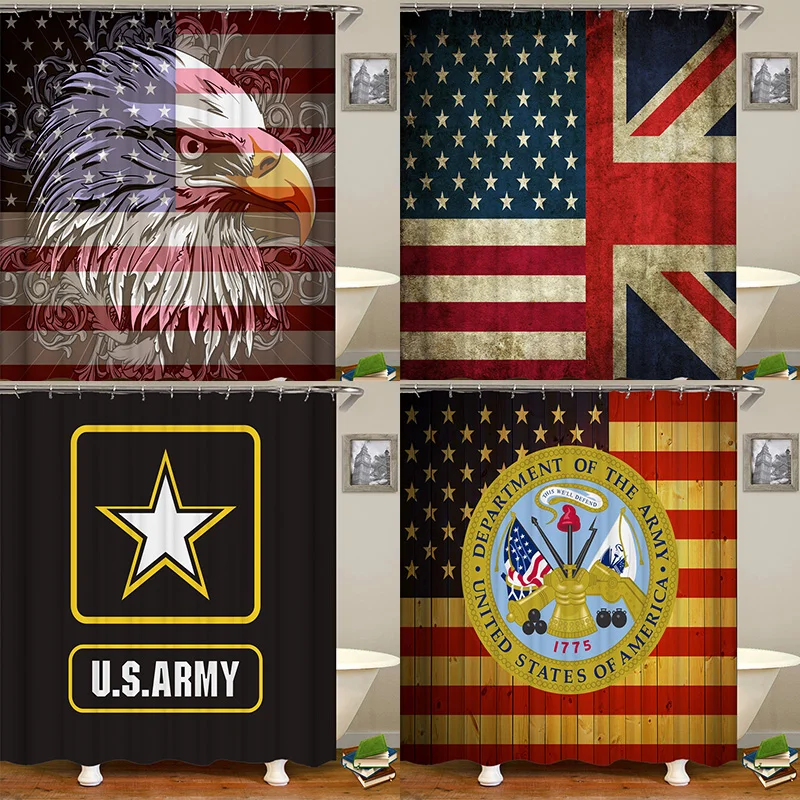 Армейская занавеска для душа с флагом США водонепроницаемая из полиэстера