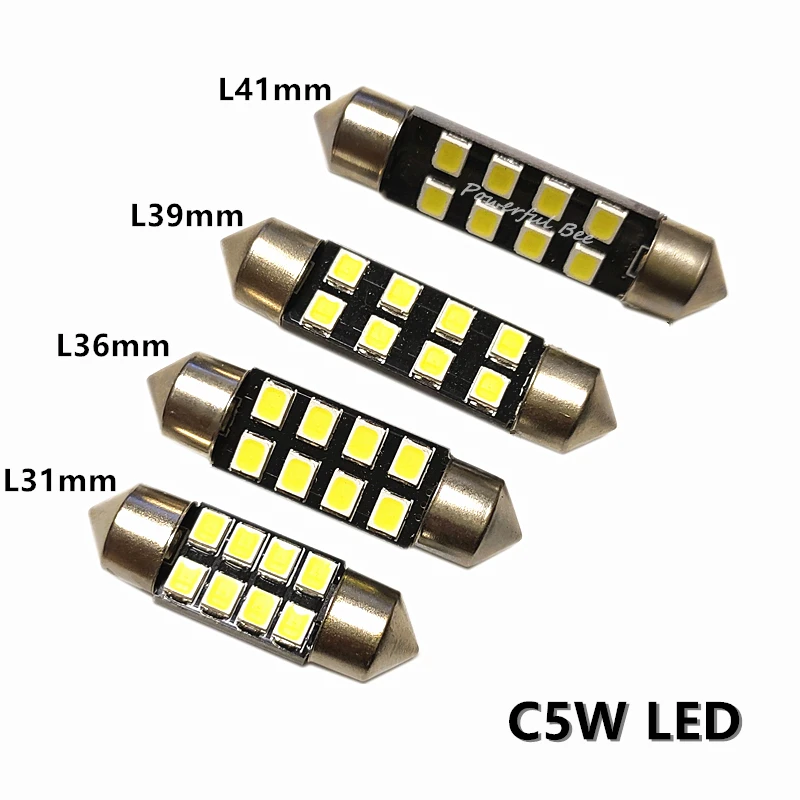 2 х черная доска C5W 4 Вт Мощность 2835SMD Белый светодиодный салона Купол лампы для