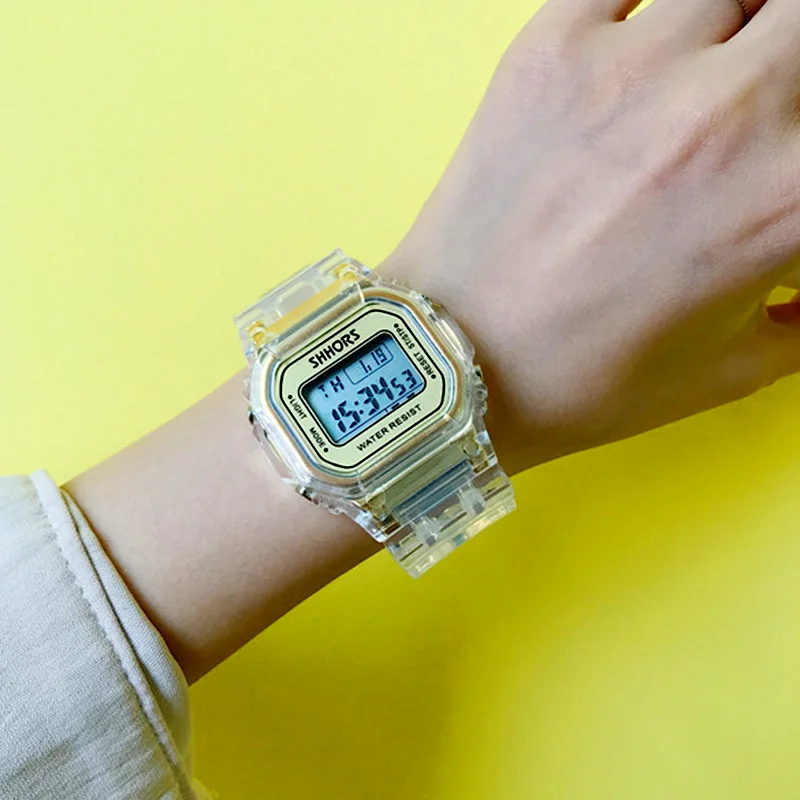 2019 новые цифровые часы модные квадратные электронные прозрачный ремешок личные