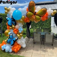 127pcs butterfly blue metal gold balloon garland arch kit orange white latex balloons for baby shower birthday party decorations