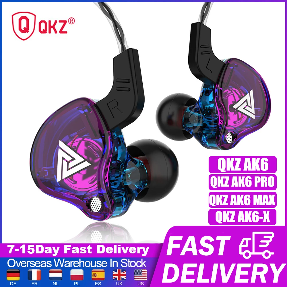 

Оригинальные проводные наушники QKZ AK6 Max с низкой задержкой 3,5 мм HiFi стерео звук с медным приводом Встроенный микрофон спортивные наушники-вк...