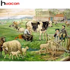 Алмазная вышивка, картина Huacan, квадратная ферма, бриллиантовая мозаичная фигурка животного, мультяшная картина для украшения Стразы, для дома
