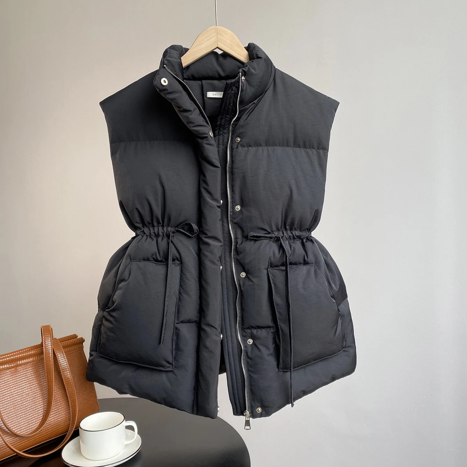 

Lace-up Mid-length Green Vest Coat Waistcoat Ladies Autumn/winter 2020 New Korean OutWear Parka Vest