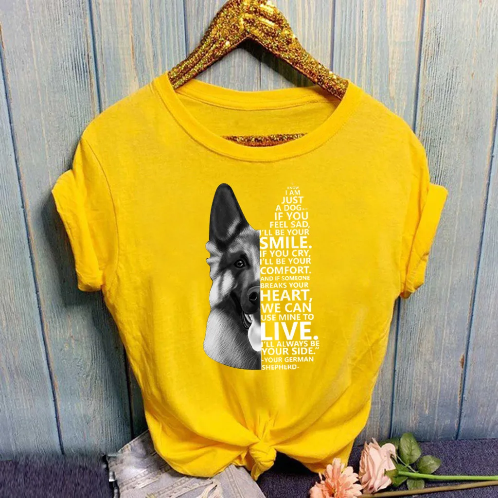 Женская Повседневная футболка с круглым вырезом и надписью I JUST A DOG IF YOU SAD топ