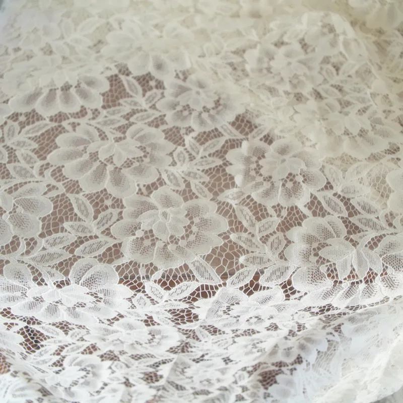 

Soft Off White Lace Fabric Ivory Large Rose Bridal Wedding Fabric Headband Fabric 2020 new arrival