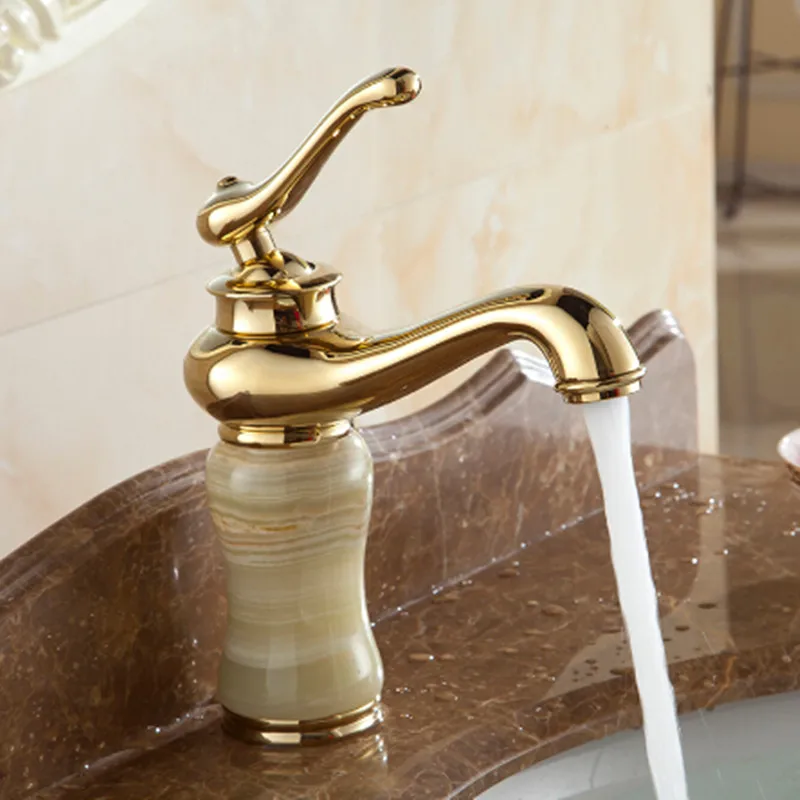 

Бесплатная доставка, новый роскошный модный смеситель для раковины из твердой латуни и мрамора, позолоченный смеситель для раковины в ванн...