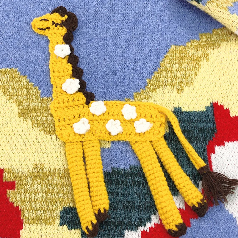 Женский жаккардовый свитер Lazy Oaf свободный толстый вязаный с 3D крючком жираф