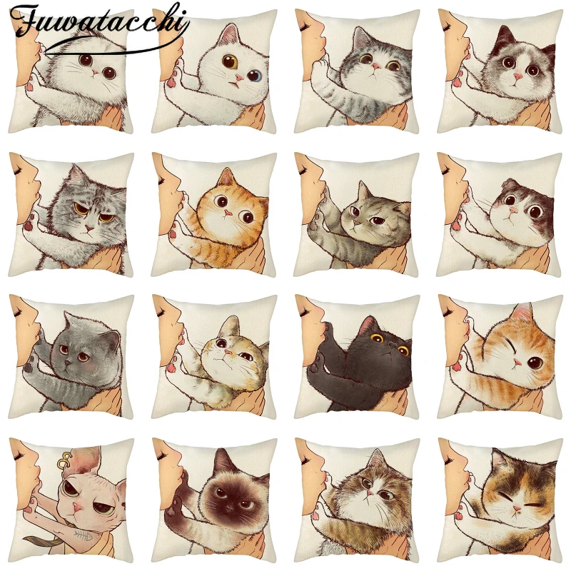 

Fuwatacchi Cat Cushion Covers Cartoon Decorative Coussin Linen Throw Pillow Case Funda Cojin Decor Pillowcases for Home Cojines
