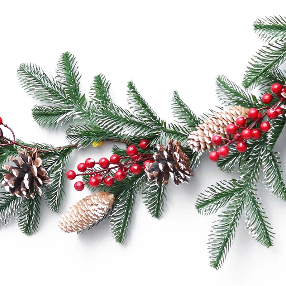Гирлянда из сосны и граната для новогоднего украшения 1,5 м искусственного венка из красных ягод с хвоей и зелеными листьями для праздника.