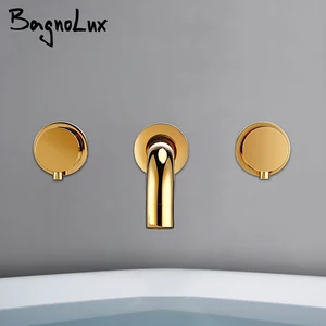 Bagnolux полированный золотой Латунный сиамский смеситель с двойным отверстием, настенный кран для горячей и холодной воды, смеситель для ванны