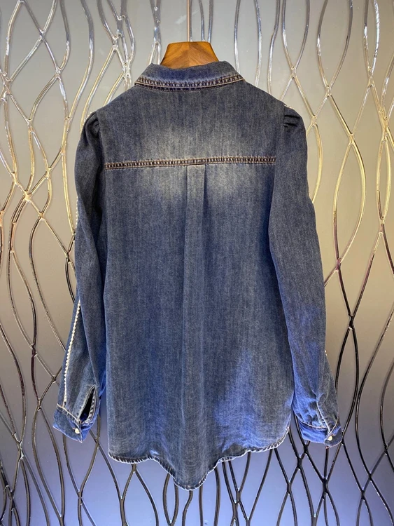 

2020 autumn and winter new women's lapel rhinestone stitching decorative symmetrical pocket denim jacket 1221