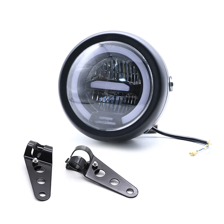 

6,8 дюймов Ретро круглая мотоциклетсветодиодный светодиодная фара желтого света фара ангельский глаз 12 В с кронштейном