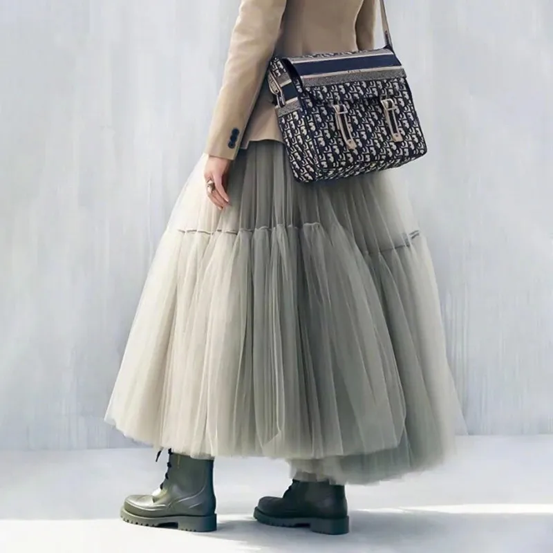 Винтажная черная белая длинная Тюлевая юбка пачка Женский размер мягкая