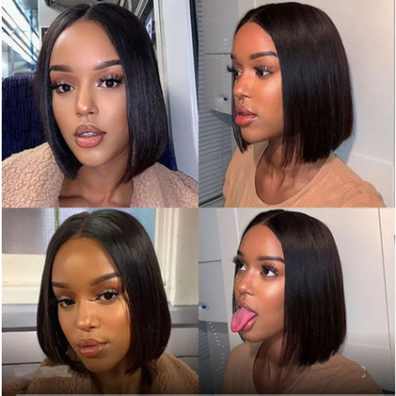 Срезанные 13 × 6 Кружева Фронтальные короткие парики из человеческих волос с