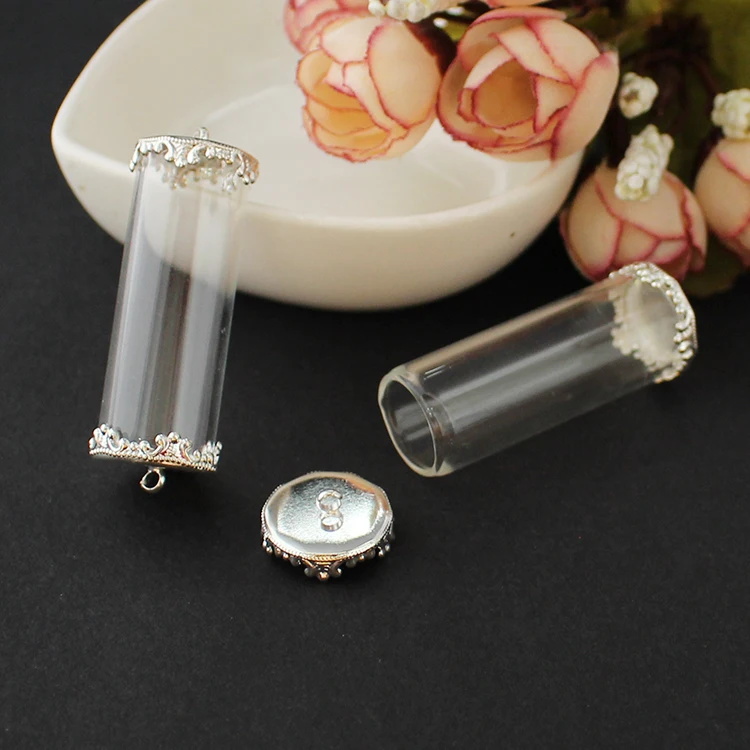 Silver Retro Cap 4 шт. 40X15 мм, стеклянная трубка подвески-флаконы подходят для двойной металлической крышки Diy ожерелье браслет ювелирные изделия Findling - Окраска металла: Silver Retro Cap