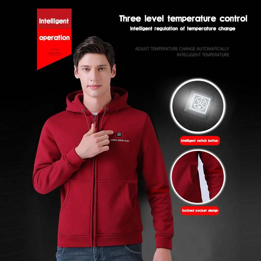 Зимний мужской теплый свитер с капюшоном и электрическим подогревом|Лыжные