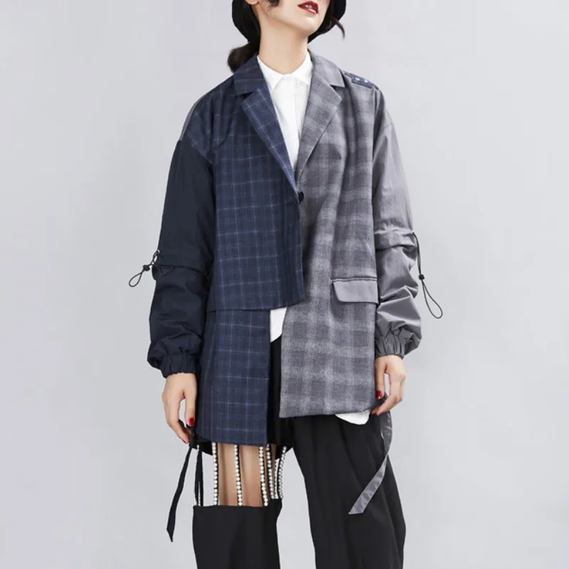 Ретро Мини женские костюмы пальто женский контрастный цвет Клетчатый куртки