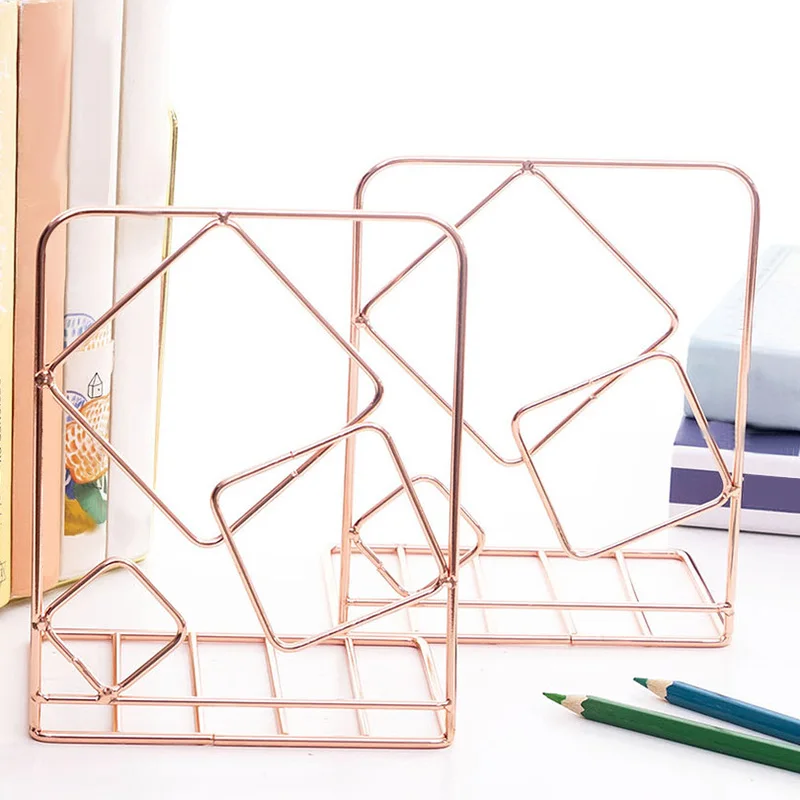 4Pcs Decorative Iron Wire Metal Bookends Art Book Stand for Shelf Geometric Design End |