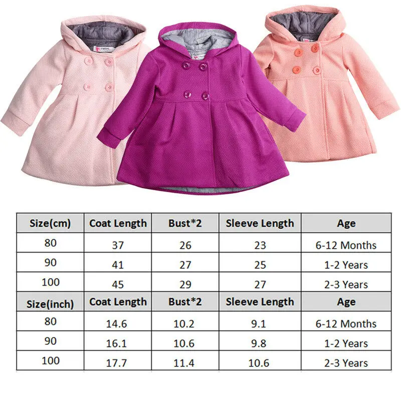 

Baby Girl Hooded Trench Coat Fall Winter Windbreaker Parka Jacket Kids Outerwear