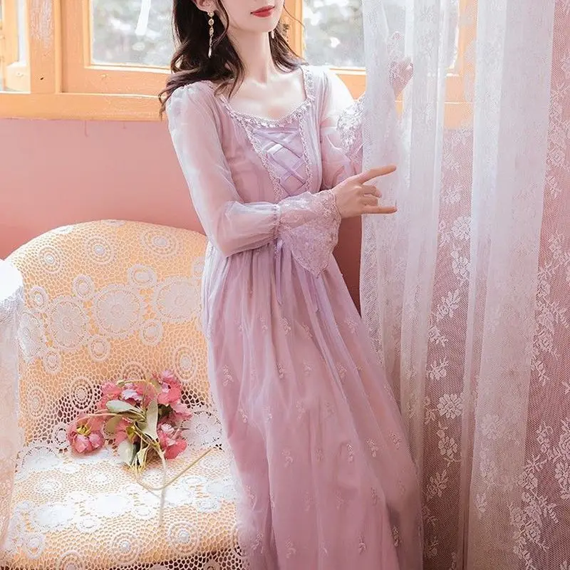 

Pink_Elegant_Dress_Women_Autumn_Sweet_Floral_Midi_Dress_Female_Casual_Lace_Chiffon_Bandage_Fairy_Dre