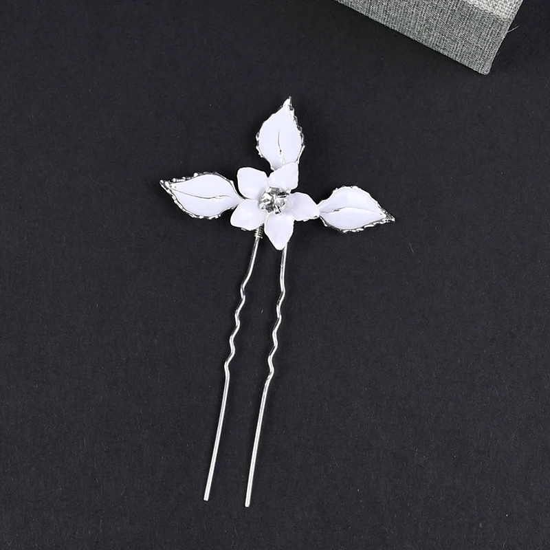 4 шт Серебряный цвет белый цветок лист шпильки для волос женщин Свадебные