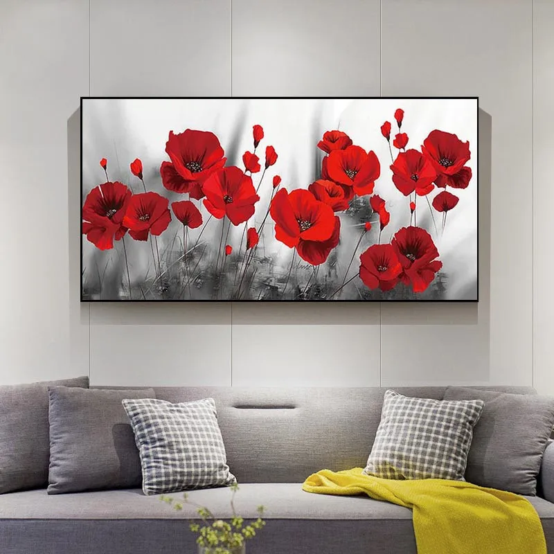 

Romantic Poppies Red Flowers Oil Painting on Canvas Posters and Prints Cuadros Wall Art Pictures For Living Room