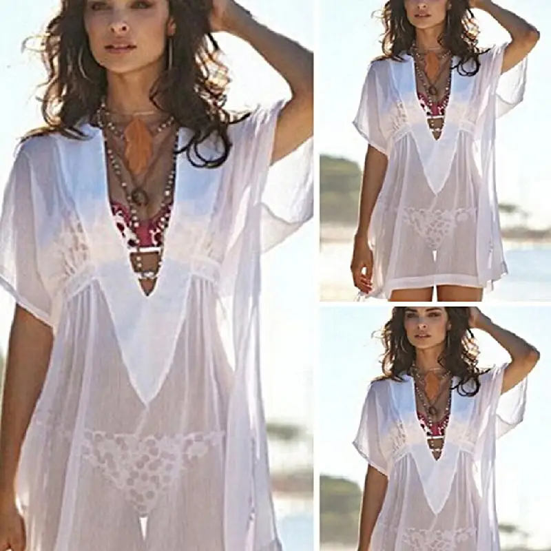 

Women Sexy Lady Bikini Cover Up Perspective V-neck Swimsuit Swimwear Beach Dress Q6PB