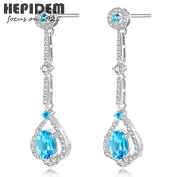 hepidem 100 topaz 925 sterling silver stud earrings 2022 trend women blue stone gem gemstones gift s925 fine jewelry 5226