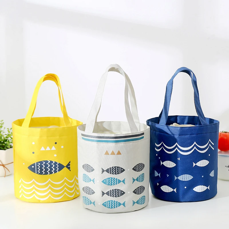

YUECIMIE Bucket Drawstring Lunch Bag For Women Fish Pattern Thermal Insulated Cooler Bag Milk Bottle Insulation Bag Pouch