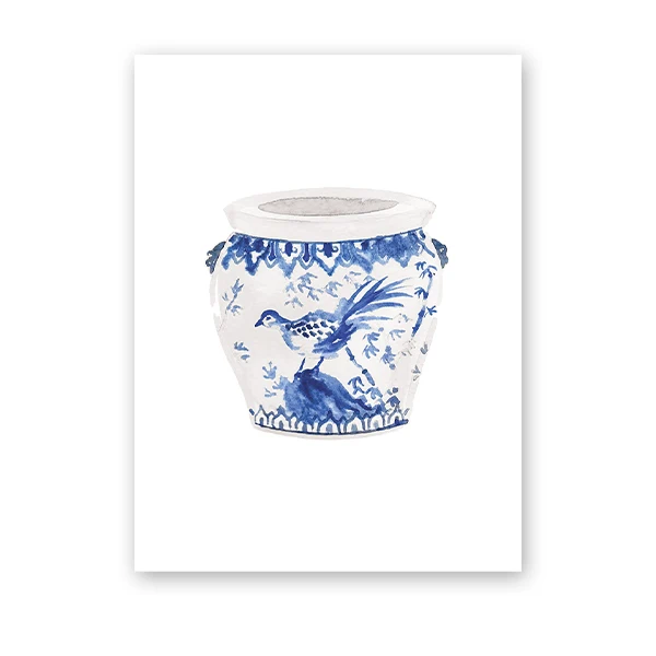 

Chinese Style Blue and White Porcelain Vase Oriental Art Poster Elegant Home Decoration Porcelain Watercolor Canvas Painting