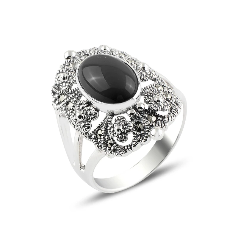 

Silverlina Silver Onyx & Marcasite Ring