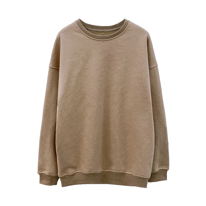 

Winter 2020 Fleece Thick Sweatshirt Women Vintage Brown Solid Warm O Neck Hooides Fashion Loose Pullover Sudaderas Mujer Spring