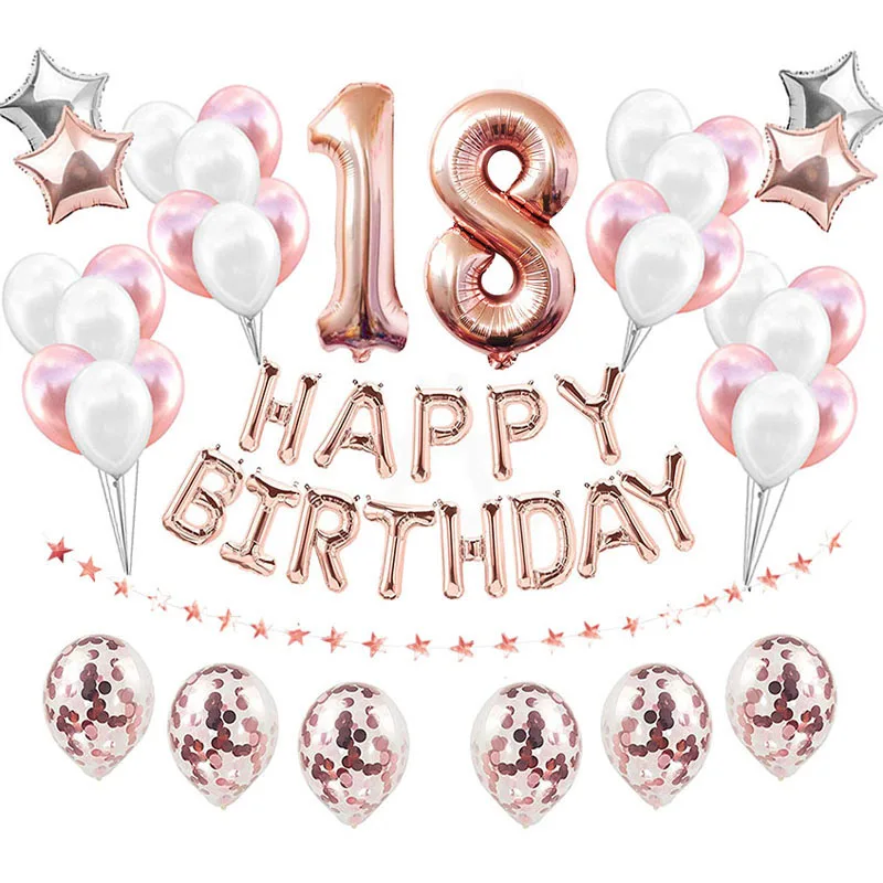 38pcs Number 18 Birthday Balloons 18th Happy Years Old Party Decorations Gold And Black Boy Girl 81 81st Supplies | Дом и сад